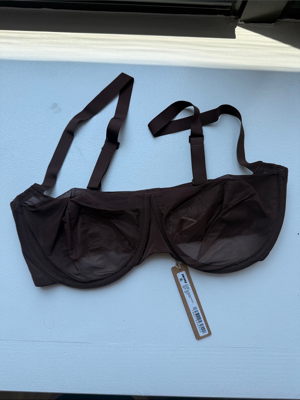 SKIMS Sheer Balconette Underwire Bra in Dark Brown